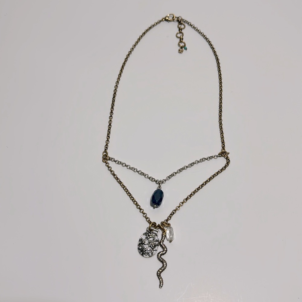 Lucky Brand 2 Layer Snake Pendant Gold & Silver Tone Necklace